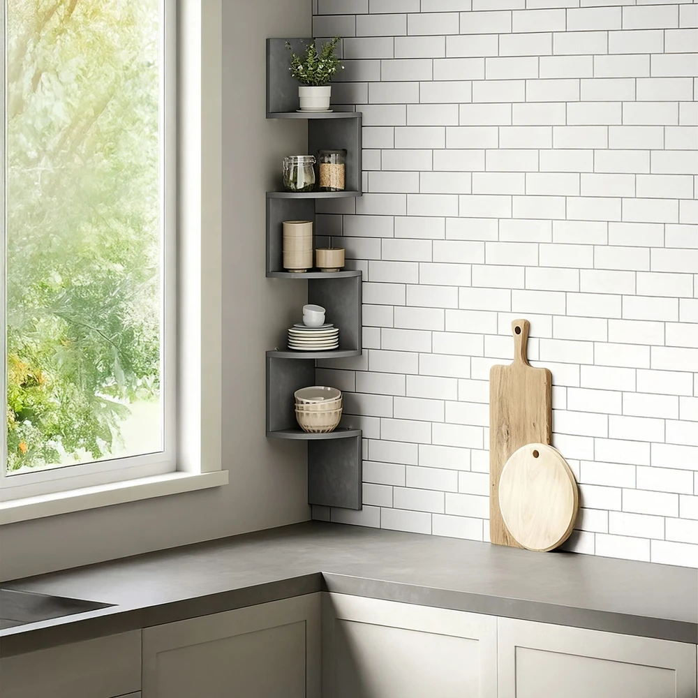 Relaxdays Kampinė sieninė lentyna, 5 lygių