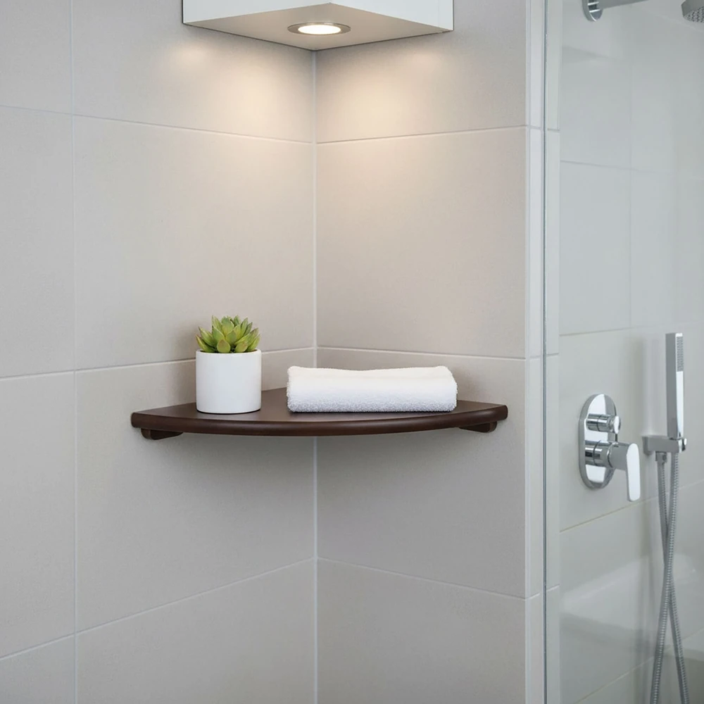 Relaxdays Kampinė sieninė lentyna iš riešutmedžio