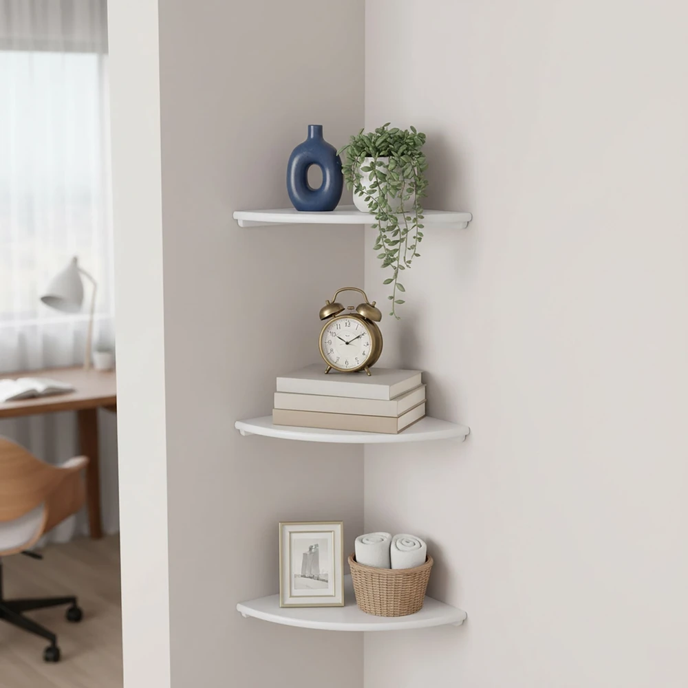 Relaxdays Kampinė sieninė lentyna riešutmedžio spalvos