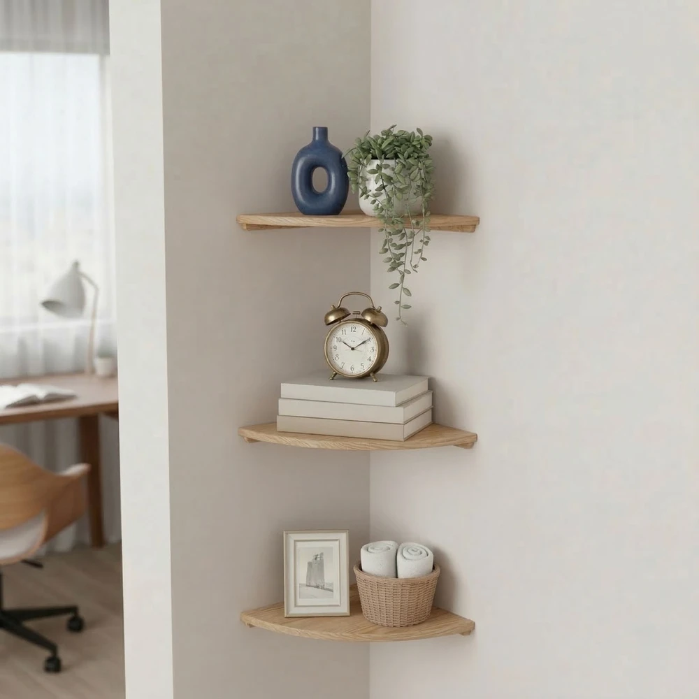 Relaxdays Kampinė sieninė lentyna, riešutmedžio spalvos