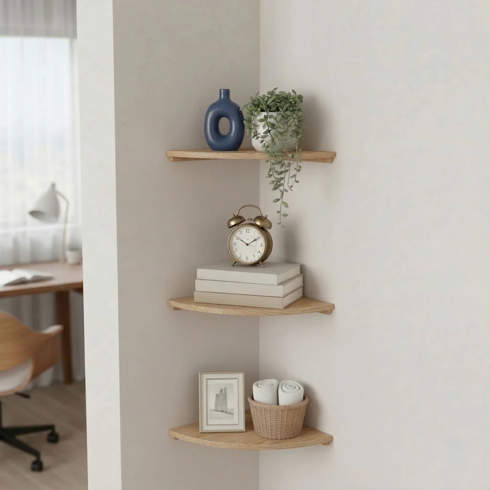 Relaxdays Kampinė sieninė lentyna, riešutmedžio spalvos