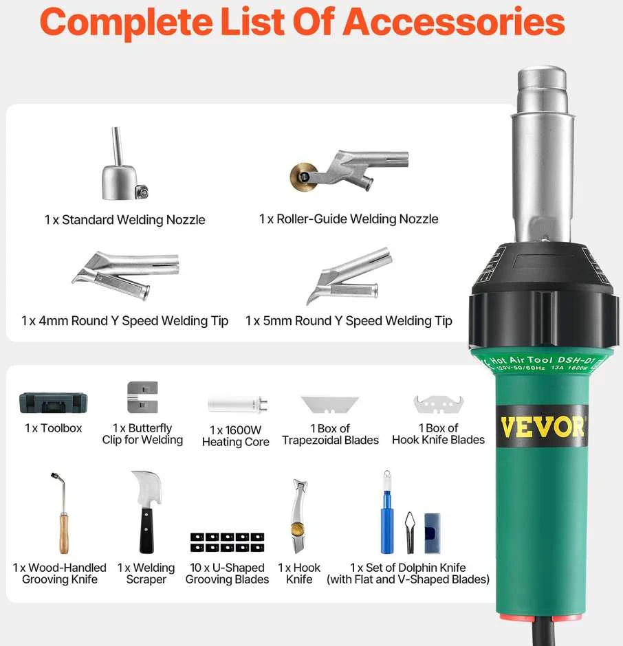 VEVOR Karšto oro plastiko suvirintojas 1600W su 14 priedų