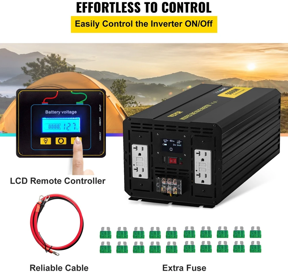 VEVOR Keitiklis 5000W 12V į 110V su LCD ekranu