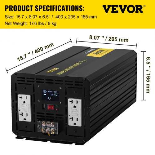 VEVOR Keitiklis 5000W 12V į 110V su LCD ekranu