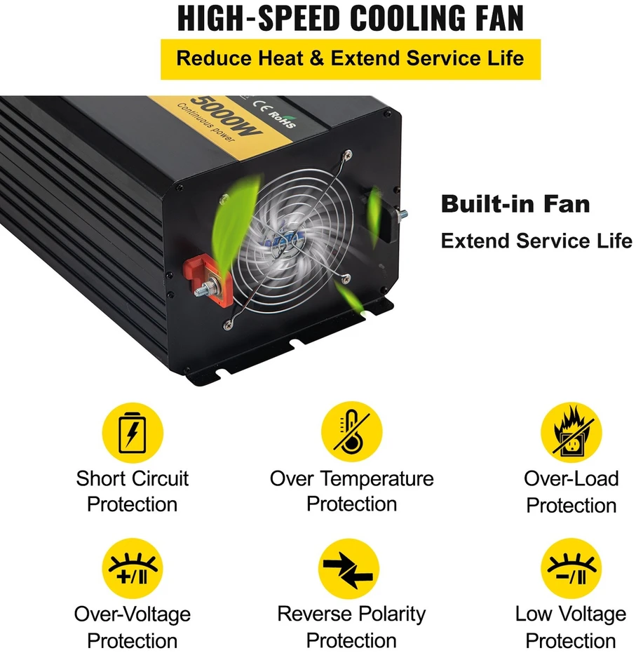 VEVOR Keitiklis 5000W 12V į 110V su LCD ekranu