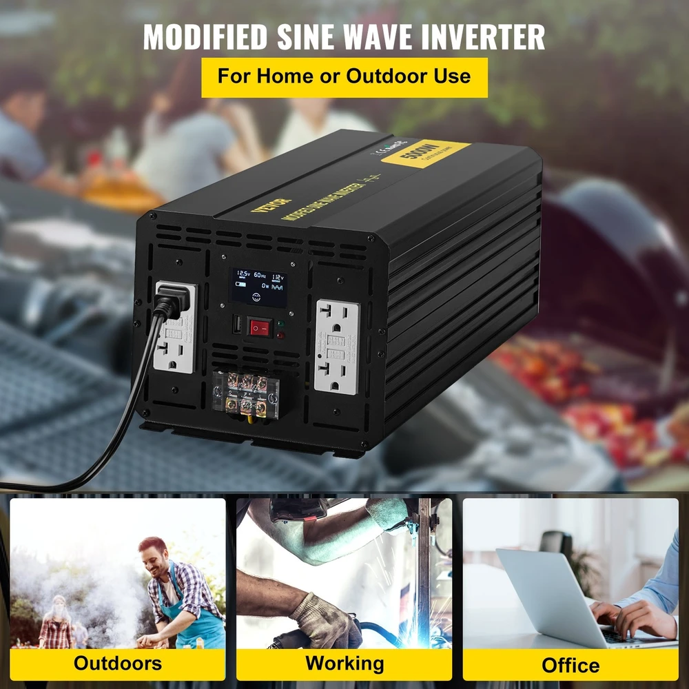 VEVOR Keitiklis 5000W 12V į 110V su LCD ekranu