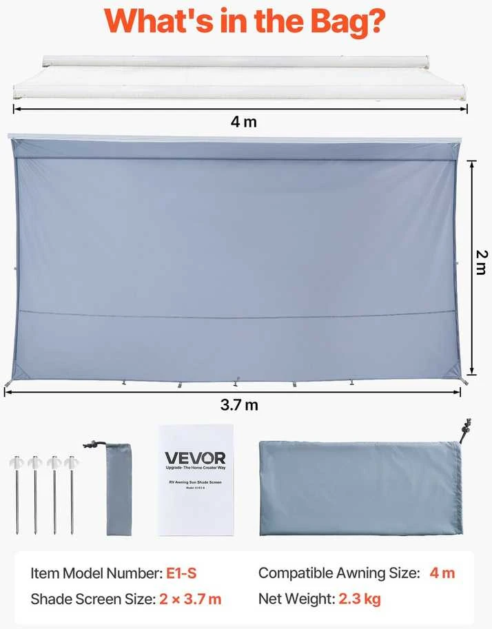 VEVOR Kemperinės markizės saulės užuolaida 2 x 3.7 m