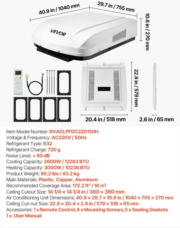 VEVOR Kemperio oro kondicionierius su šilumos siurbliu, 3600W, 220V