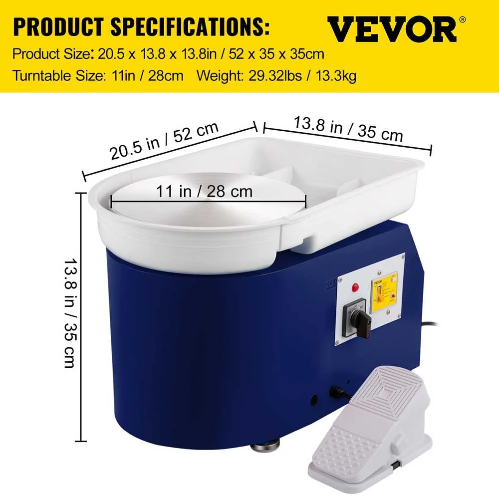 VEVOR Keramikos žiedimo staklės, 28 cm 350W mėlynos