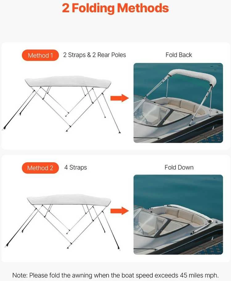 VEVOR Keturburis bimini viršus valtims 244 cm šviesiai pilkas