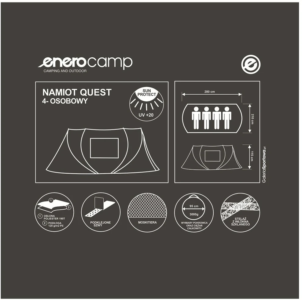Enero Camp Keturių asmenų kempingo palapinė 280x210x115 cm