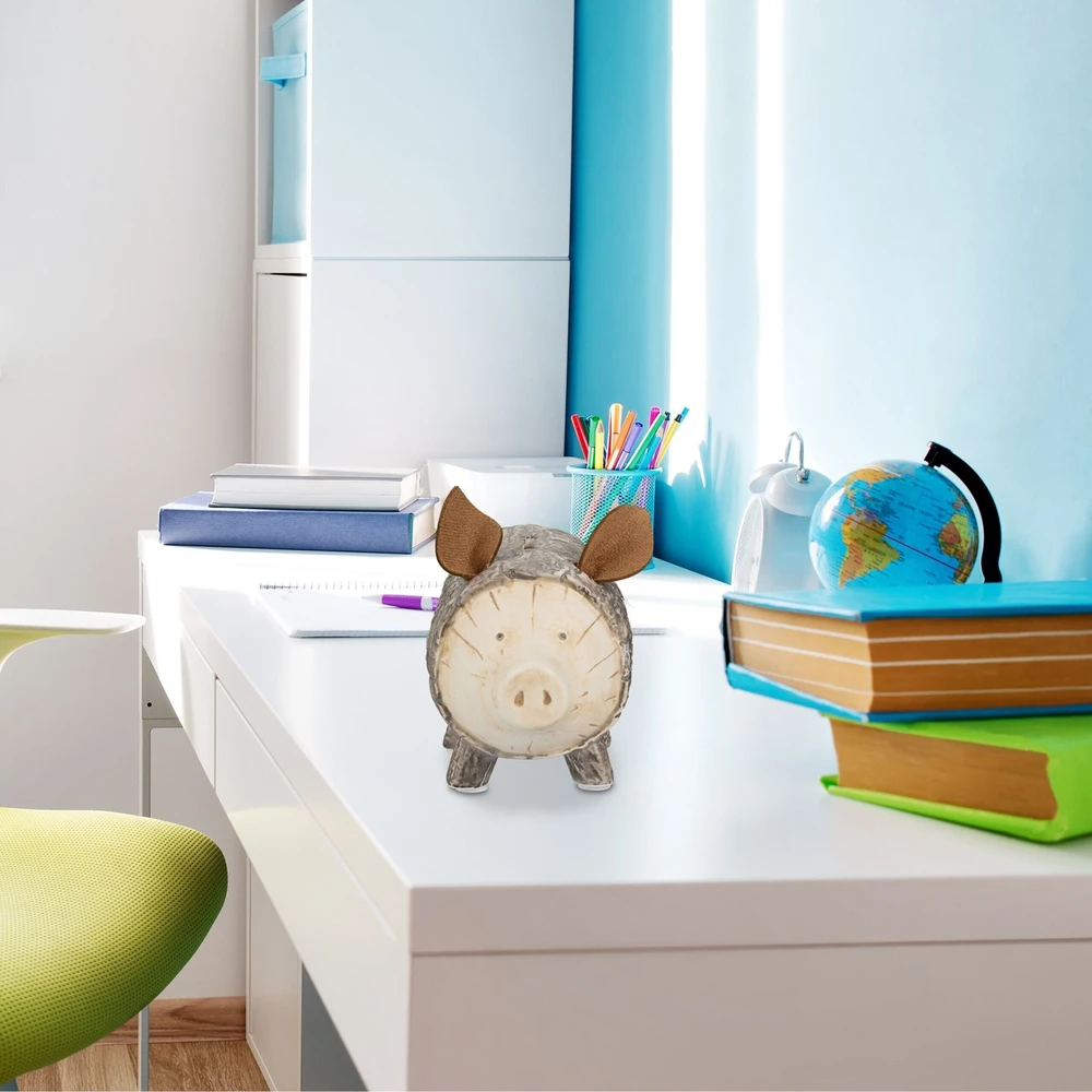 Relaxdays Kiaulytė taupyklė su medžio žievės dizainu