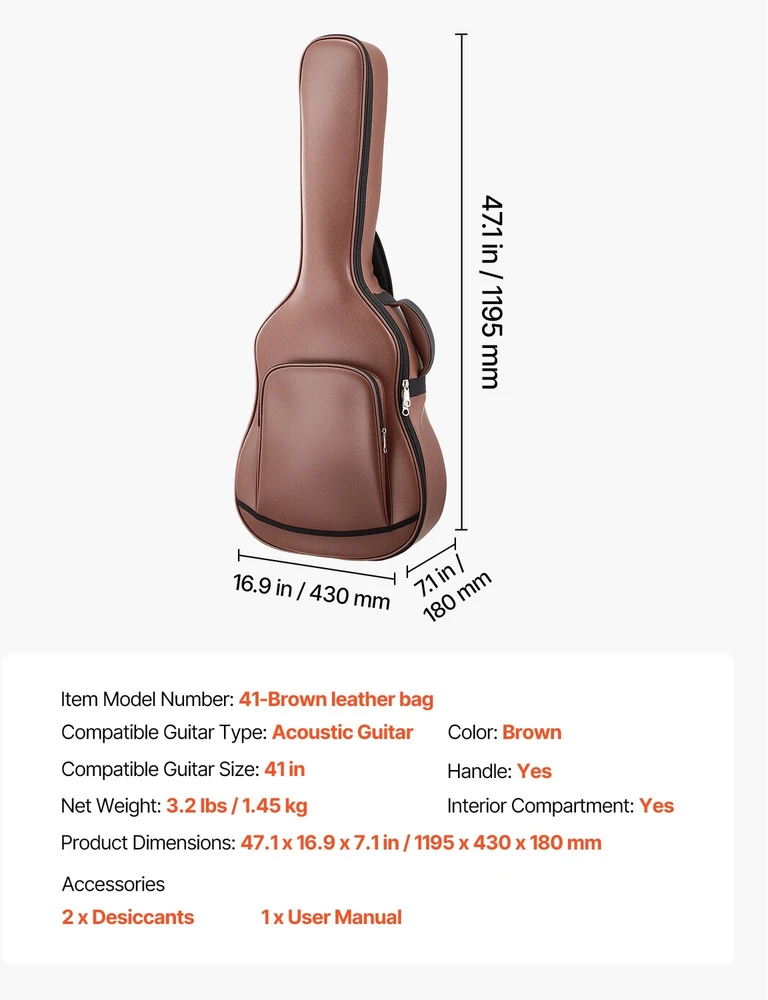 Kietas dėklas akustinei gitarai, 1195 mm
