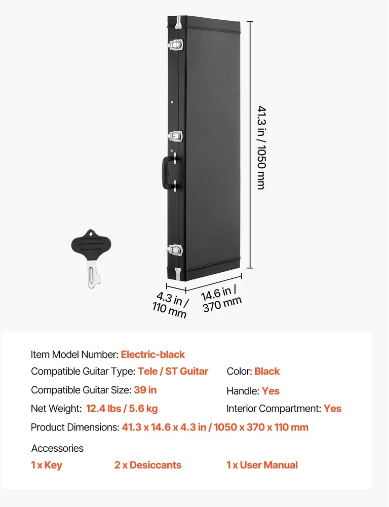 Kietas elektrinės gitaros dėklas, 1050 mm