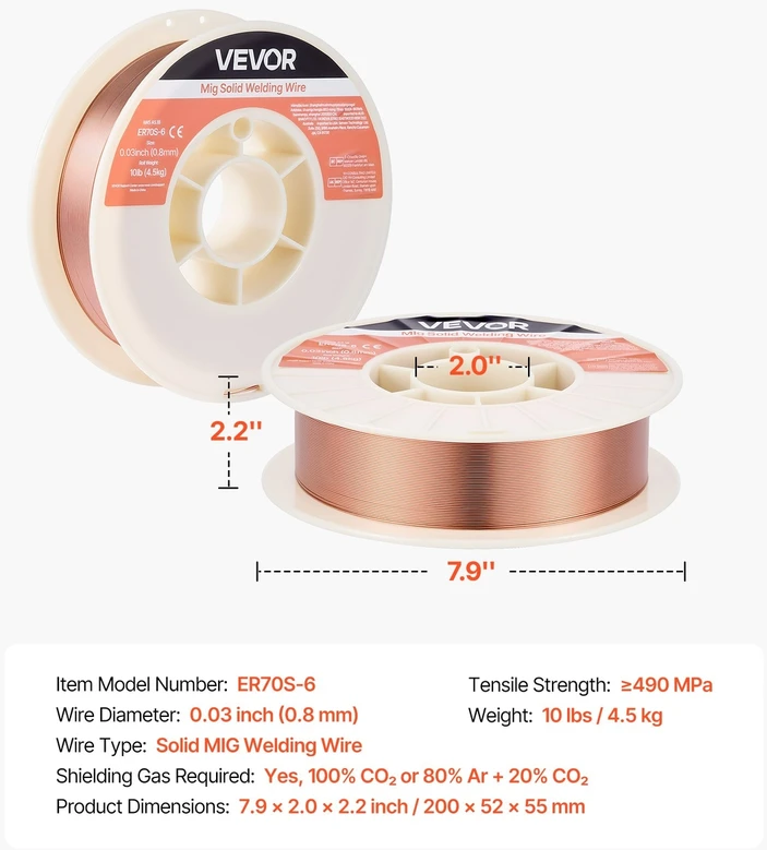 VEVOR Kietas MIG suvirinimo vielas ER70S-6, 0.8mm, 4.5kg