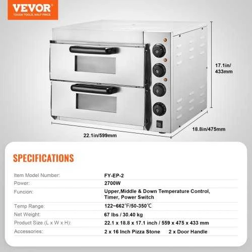 VEVOR Komercinė stalviršinė elektrinė picų krosnelė 40 cm