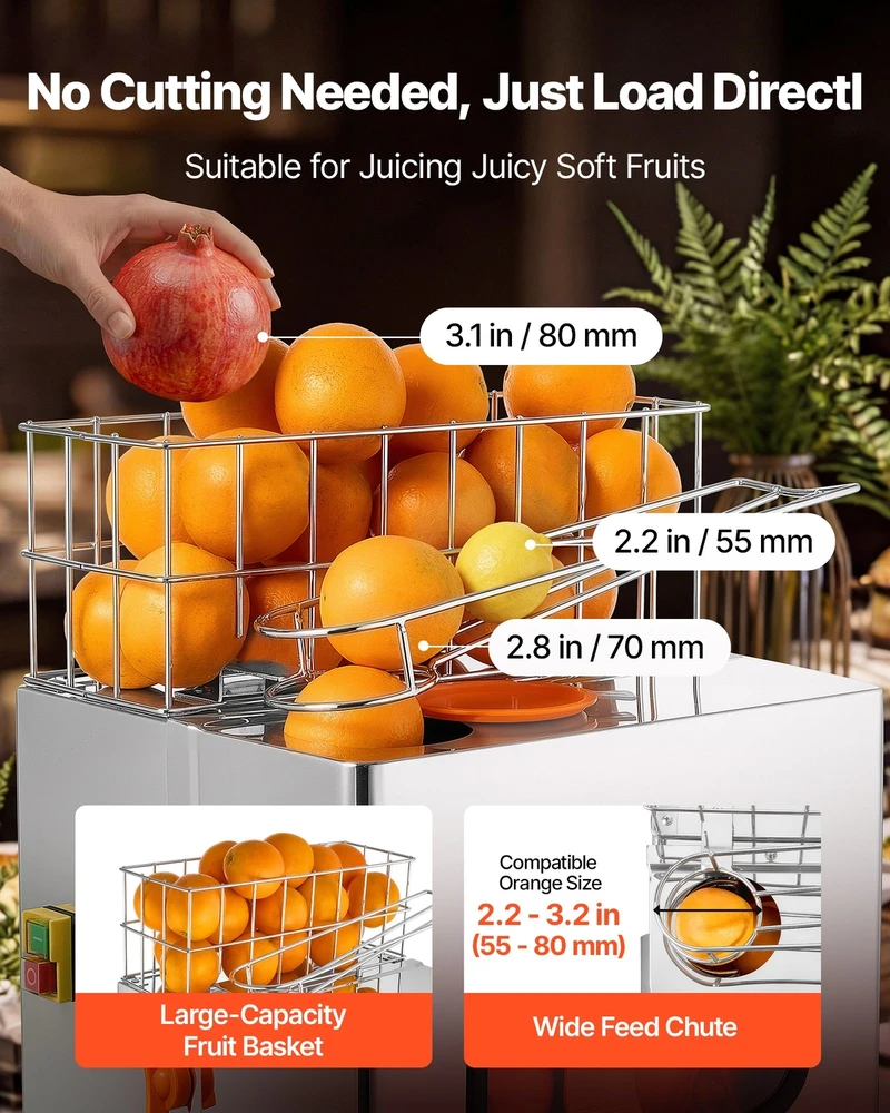 VEVOR Komercinė apelsinų sulčiaspaudė, 120W