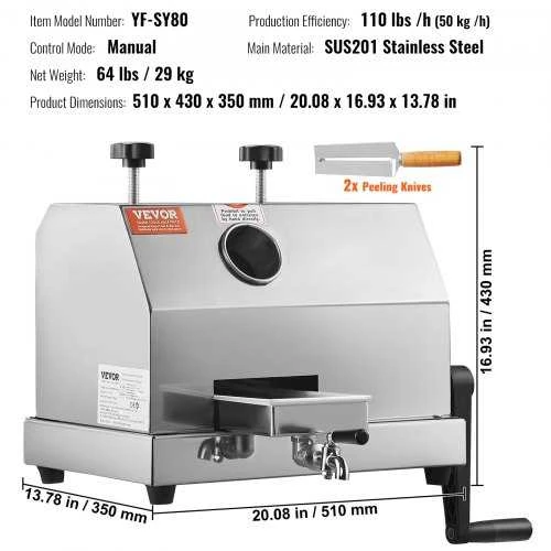 VEVOR Komercinė cukranendrių sulčiaspaudė 50 kg/h 3 ritinėliai