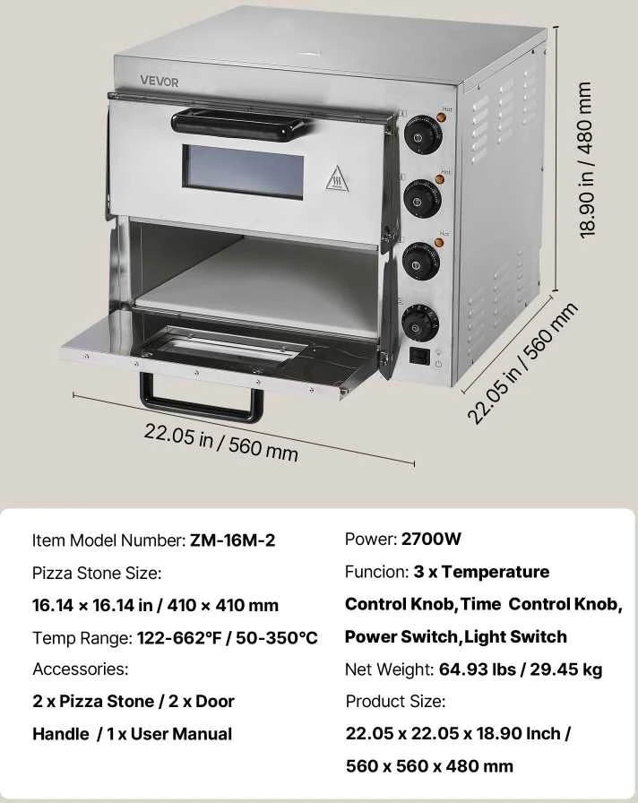 VEVOR Komercinė stalviršinė elektrinė picų krosnelė 40 cm