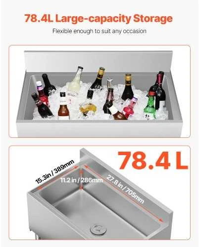 VEVOR Komercinis 78,4 l ledų indas su stumdomu dangčiu