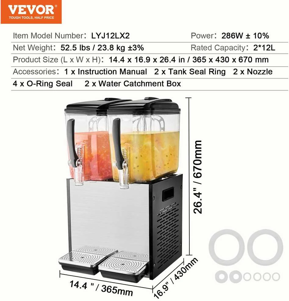 VEVOR Komercinis gėrimų dozatorius 24L šalto gėrimo