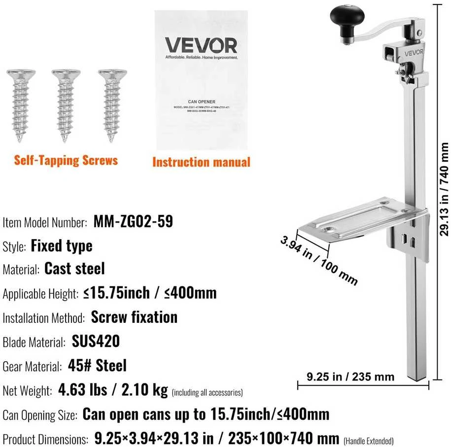 VEVOR Komercinis konservų atidarytuvas iki 40 cm
