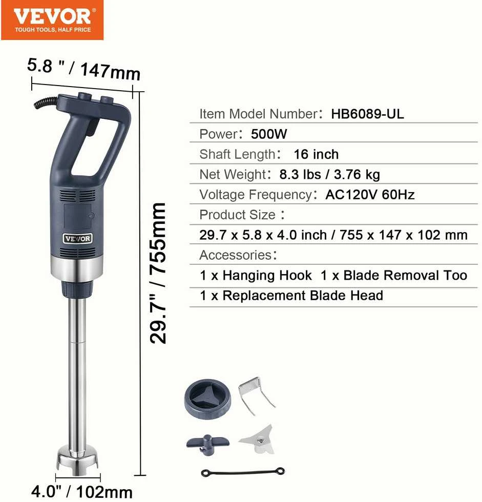 VEVOR Komerciškas panardinamas trintuvas 500W