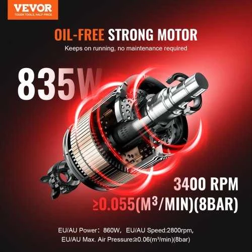 VEVOR Kompaktiškas bealyvės oro kompresorius 8 bar