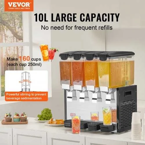 VEVOR Kompaktiškas gėrimų dalytuvas, 10 l x 4 talpos