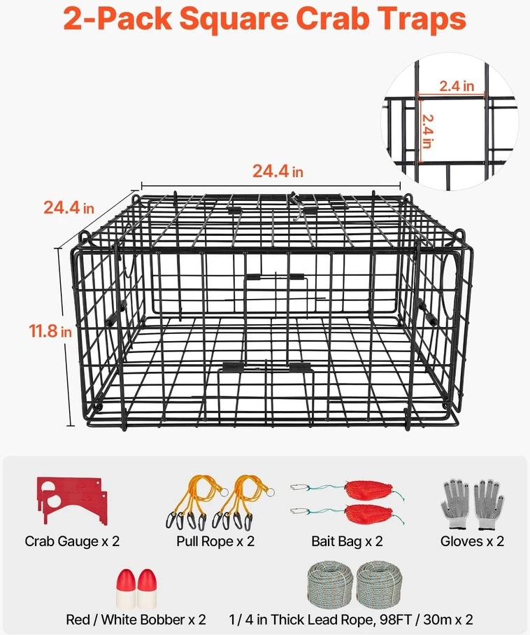 VEVOR Krabų gaudyklė 62 x 62 x 30 cm, 2 vnt.