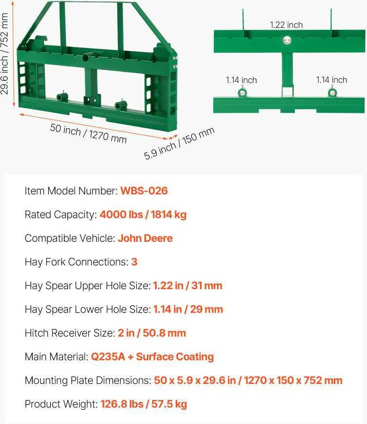 VEVOR Krautuvų palečių rėmas John Deere