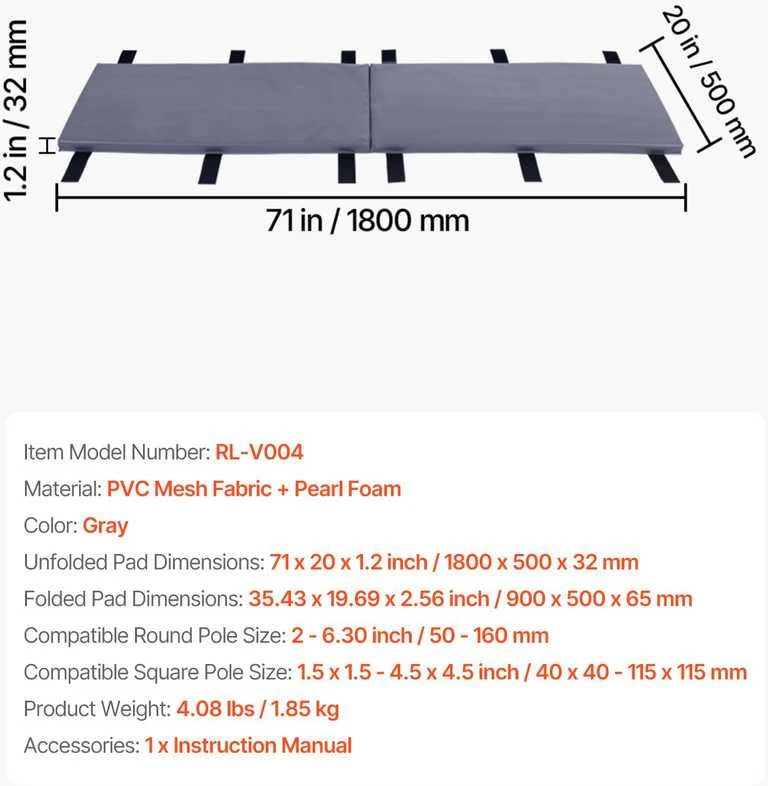 Vevor krepšinio stulpo 180 cm apsauga, lankstus dizainas
