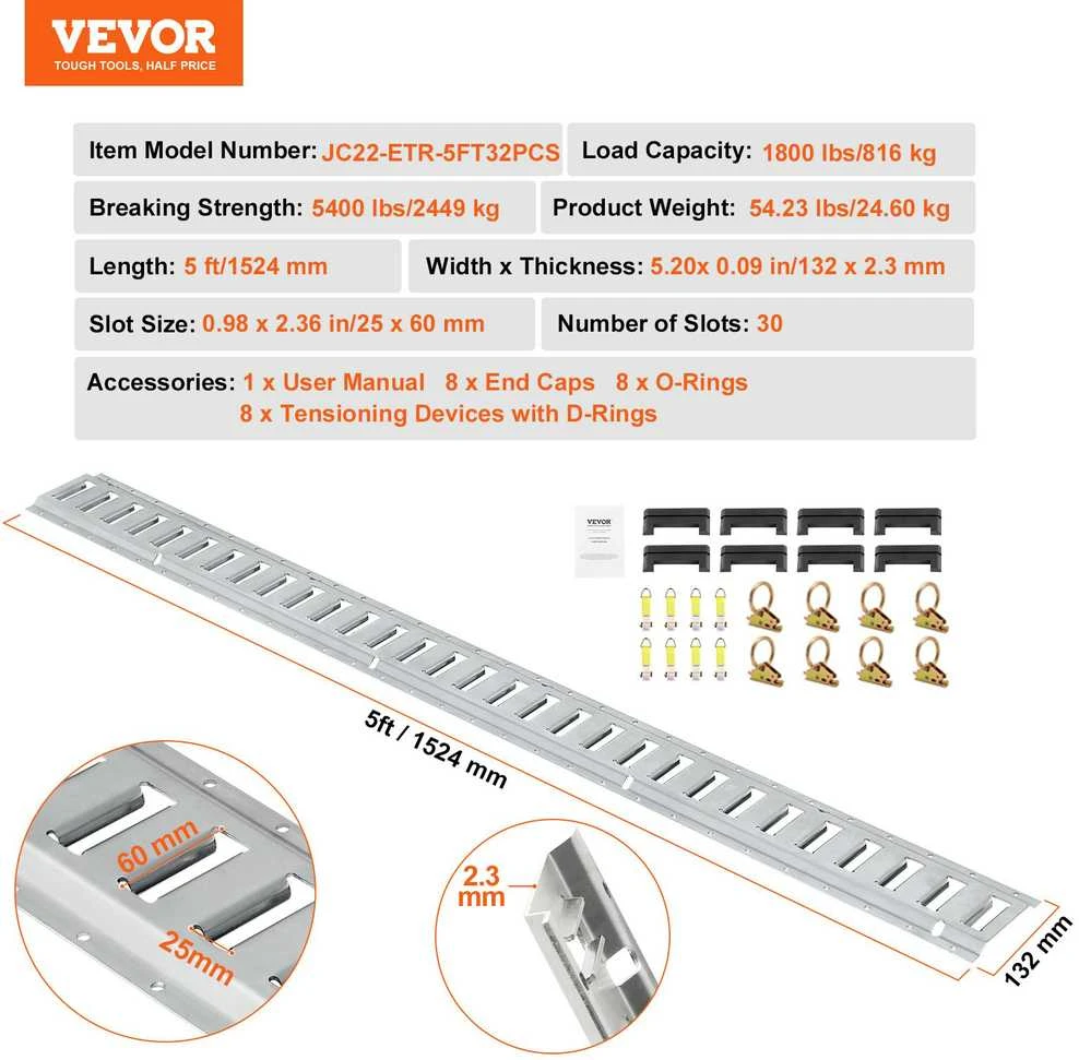 VEVOR krovinio tvirtinimo bėgiai e-track 34 vnt