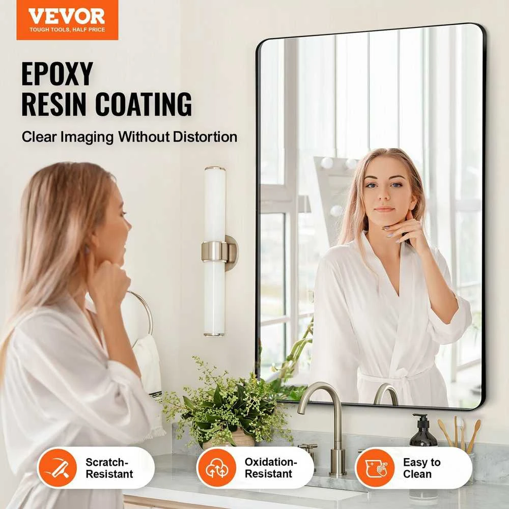 VEVOR Kvadratinis sieninis veidrodis su aliuminio rėmu 60x90 cm