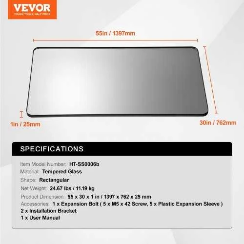 VEVOR Kvadratinis veidrodinis sieninis veidrodis 76 x 140 cm