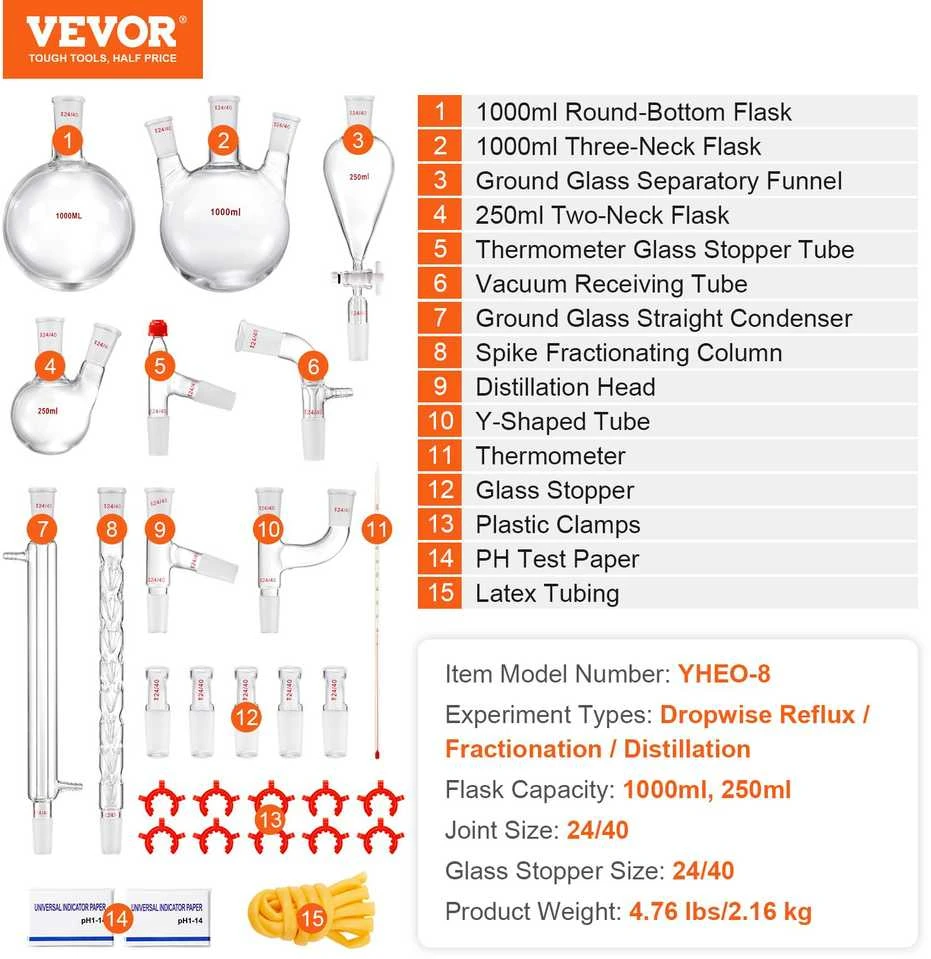 VEVOR Laboratorinis distiliavimo rinkinys, 29 vnt.