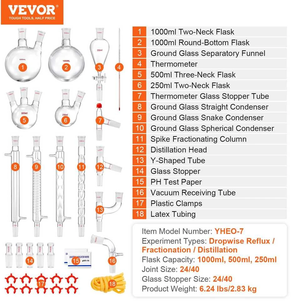 VEVOR Laboratorinis distiliavimo rinkinys su 3.3 boro stiklu