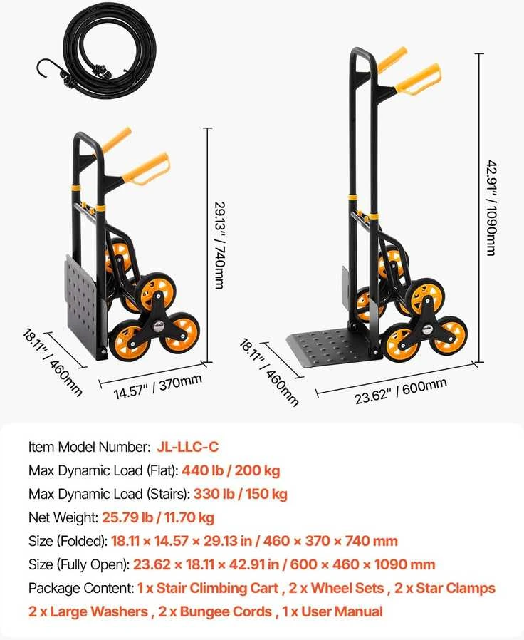 VEVOR Laiptavertis vežimėlis 6 ratų, 150 kg