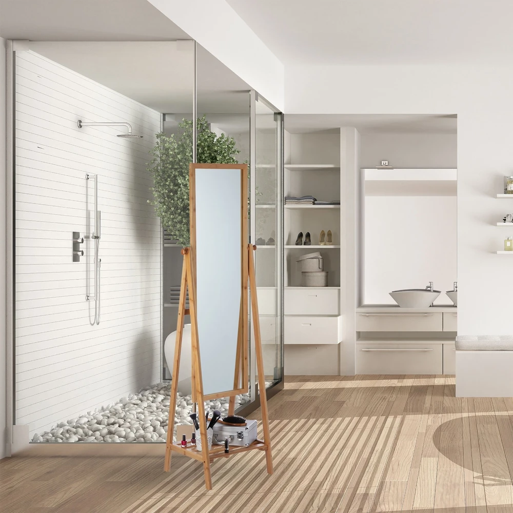 Relaxdays Laisvai pastatomas bambukinis veidrodis