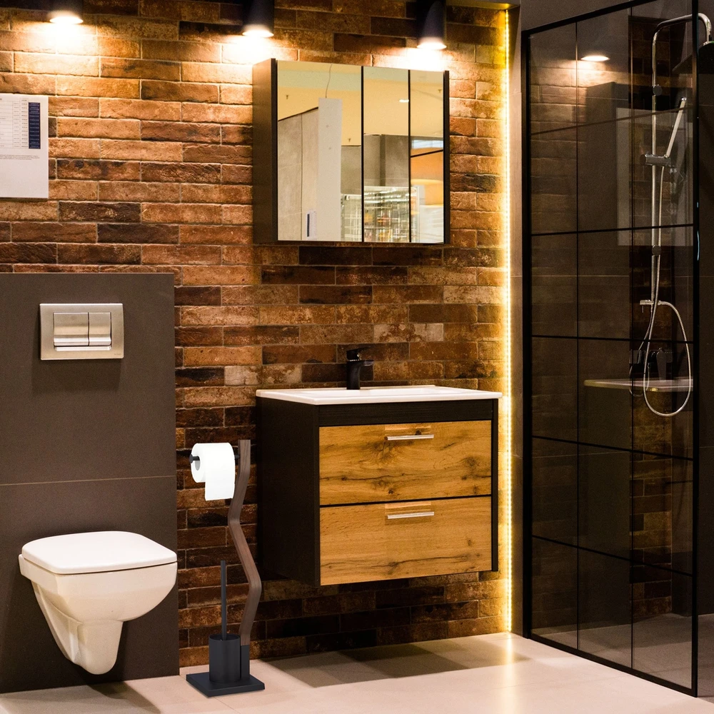 Relaxdays Laisvai pastatomas WC komplektas juodos spalvos