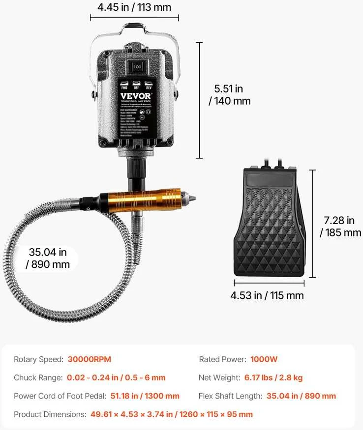 VEVOR Lankstus veleno šlifuoklis 1000W su pedalu