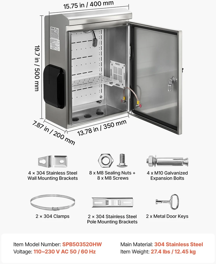 VEVOR Lauko elektros dėžė 500 x 400 x 200 mm