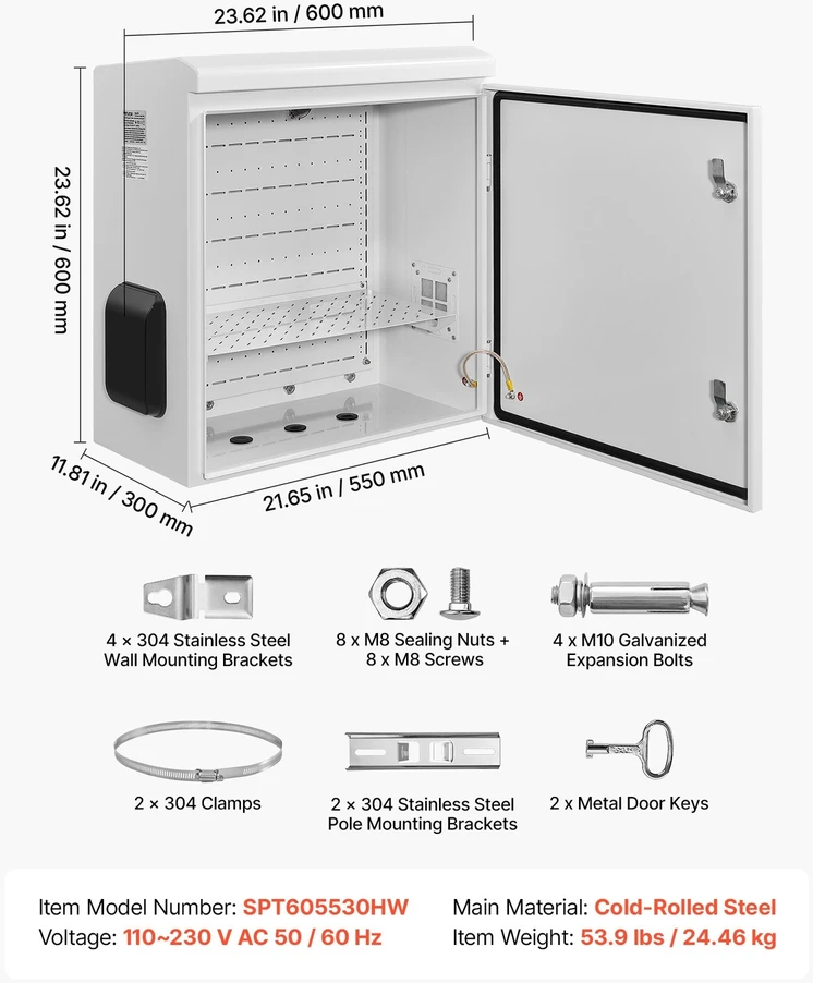 Lauko elektros skydelis su termostatu, 600 x 600 x 300 mm