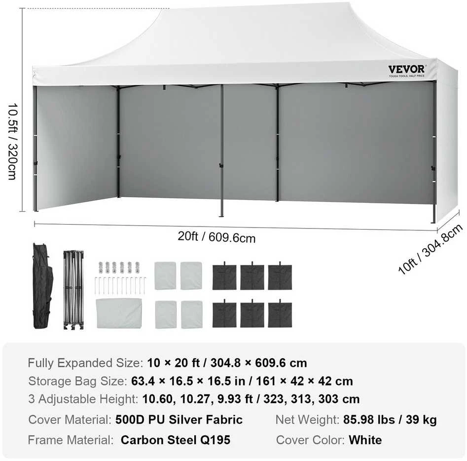 Vevor Lauko pavėsinė su sienelėmis ir maišu, 10x20 FT