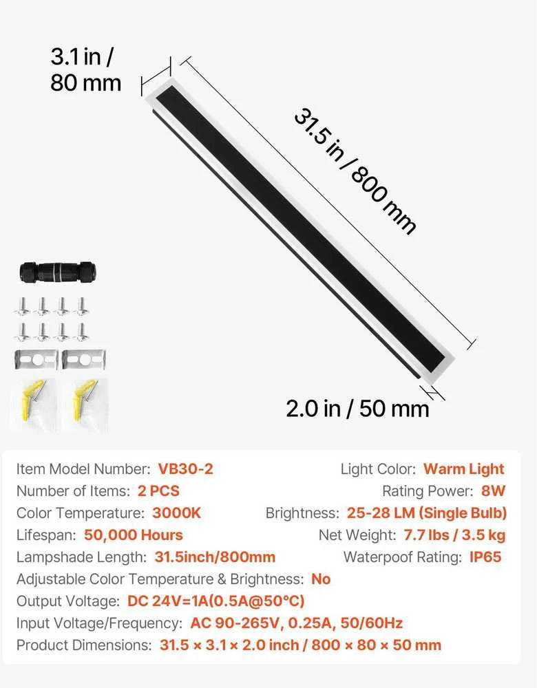 VEVOR Lauko sieniniai žibintai, 2 vnt., 800 mm ilgio