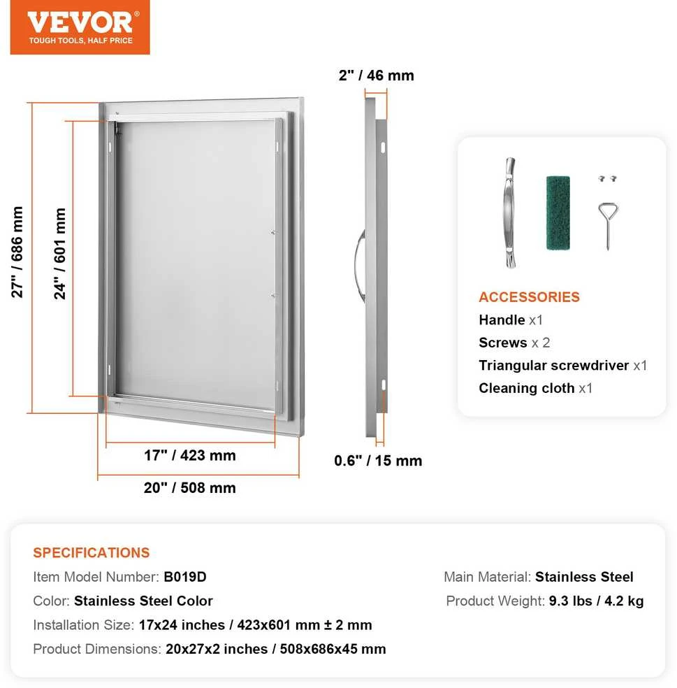 VEVOR Lauko virtuvės durys 508x686 mm