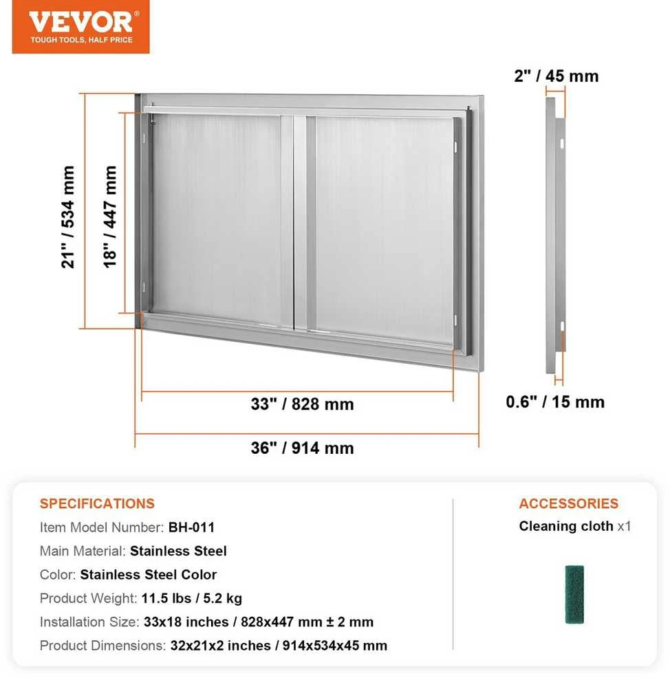 VEVOR Lauko virtuvės durys griliui 914x534 mm