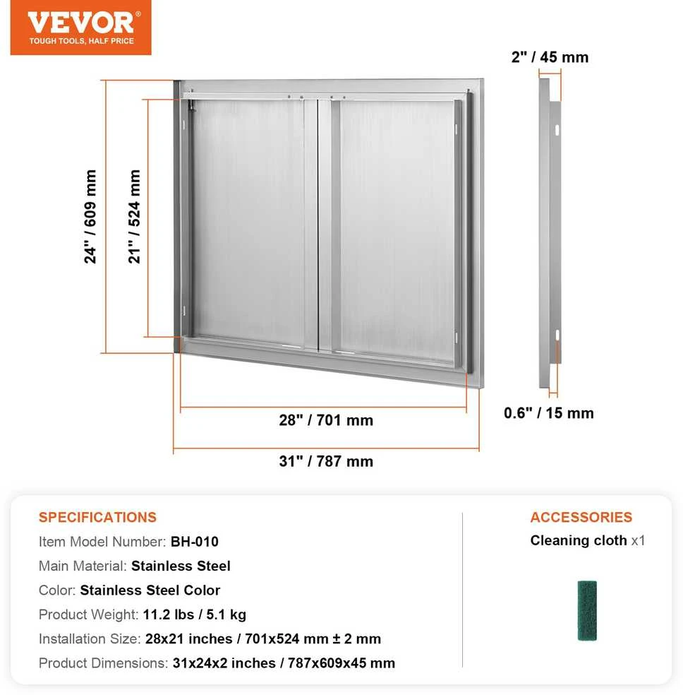 VEVOR Lauko virtuvės dvigubos durys 787x609 mm