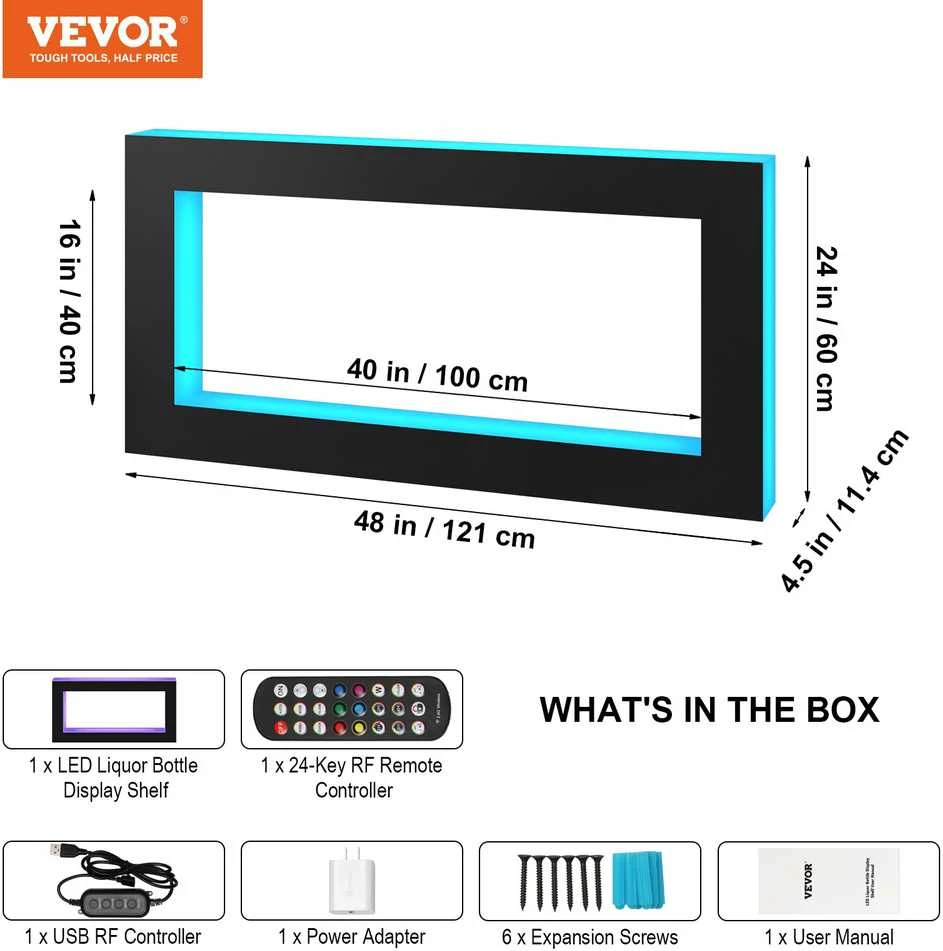 VEVOR LED apšviesta alkoholio lentyna 122 cm