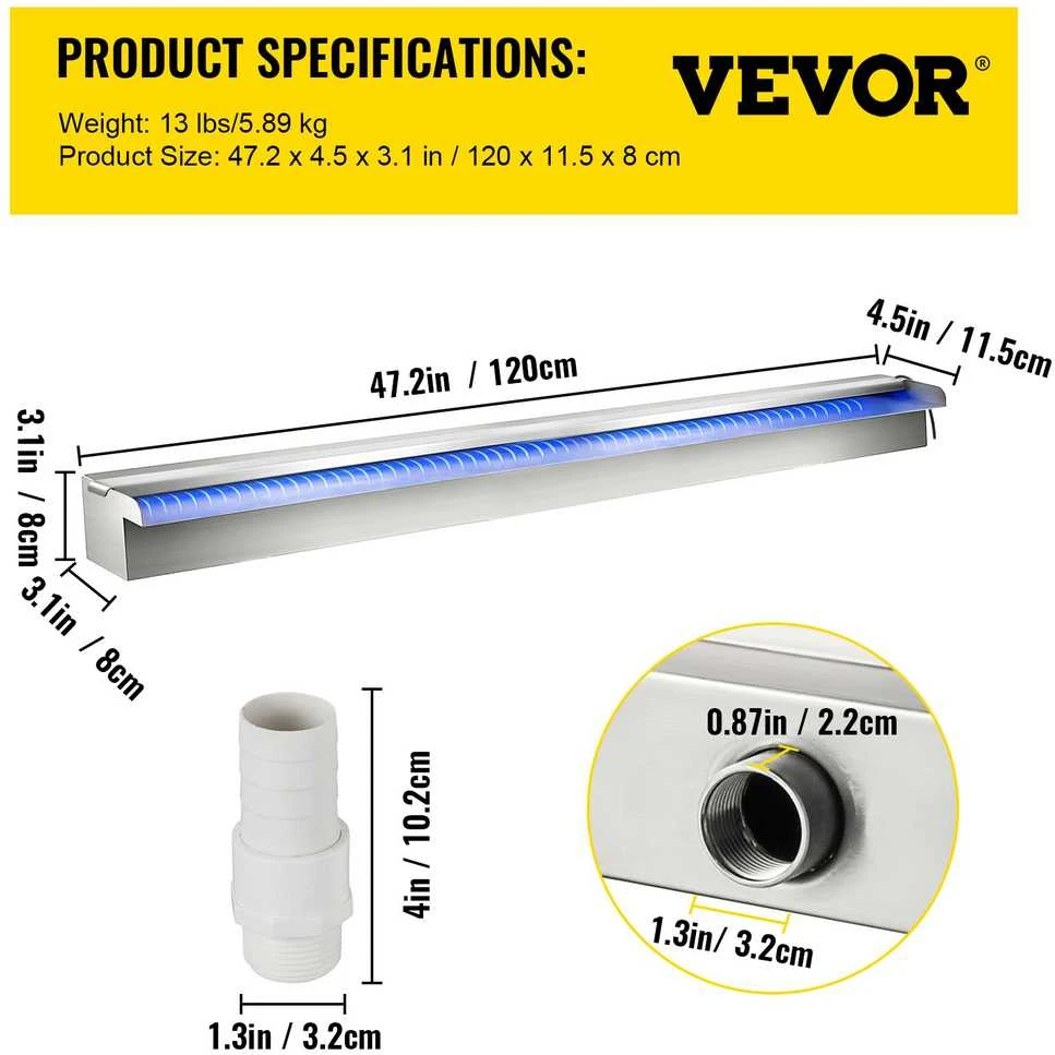 VEVOR LED baseinas kaskada iš nerūdijančio plieno